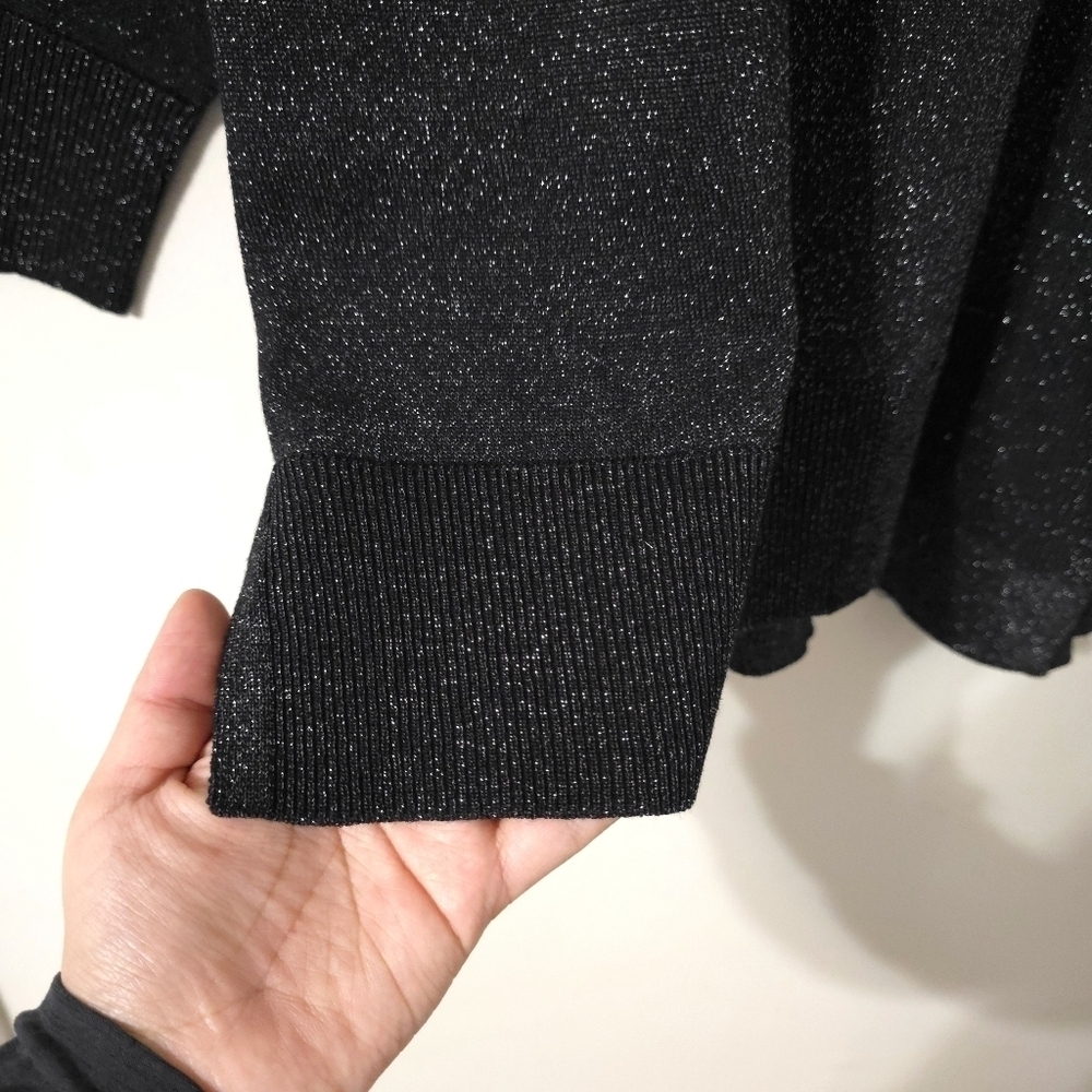 T TAHARI Plus Size Glitter Metallic Black Knit Crewneck Sweater, Longer Back, 1X - Picture 6 of 17